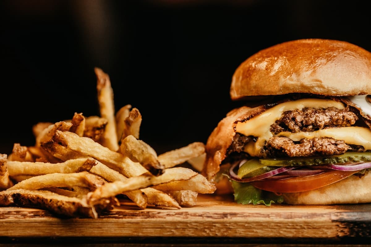 Fast food burger and fries - pro-inflammatory meal high in refined oils and sugar